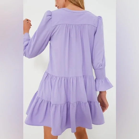 NWT Tuckernuck Pomander Place Lilac Kenzo Tiered Mini Dress V-neck 3/4 Sleeves - Picture 5 of 16